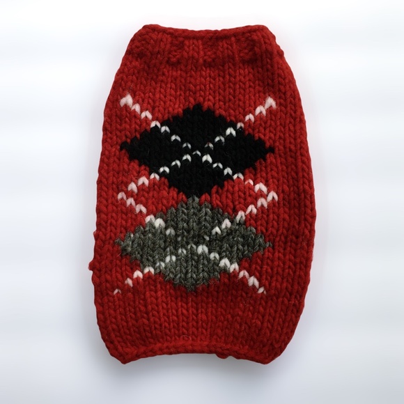 Chilly Dog 100% Wool Handmade Red Argyle Dog Sweater - Picture 1 of 7